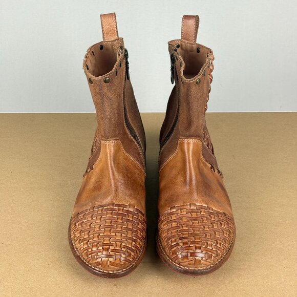 Bed Stu Baxter Boot Woven Leather Womens 8 Brown Tan Side Zip - Picture 2 of 11